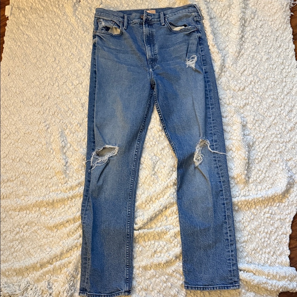 MOTHER High Rise Distressed Blue Jeans